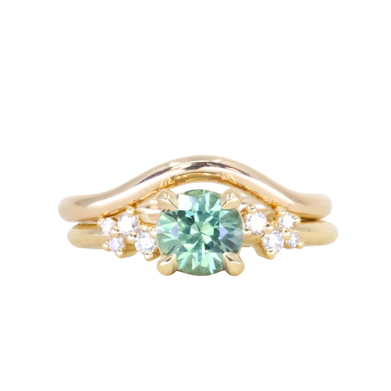 1.21ct Unheated Teal Seafoam Green Montana Sapphire and Diamond Starry Night Low Profile Solitaire in 18k Yellow Gold