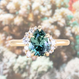 2.33ct Untreated Pear Montana Sapphire and Diamond Asymmetrical Cluster Ring in 18k Yellow Gold