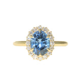 2.52ct Oval Untreated Montana Sapphire Antique-Style Diamond Halo Ring in 18k Yellow Gold