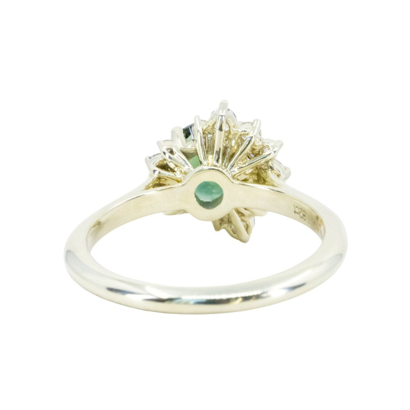 1.82ct Round Untreated Australian Green Sapphire and Diamond Asymmetrical Cluster Ring in 14k Green Gold