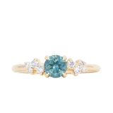 0.57ct Round Untreated Australian Light Teal Sapphire and Diamond Starry Night Low Profile Solitaire in 14k Yellow Gold