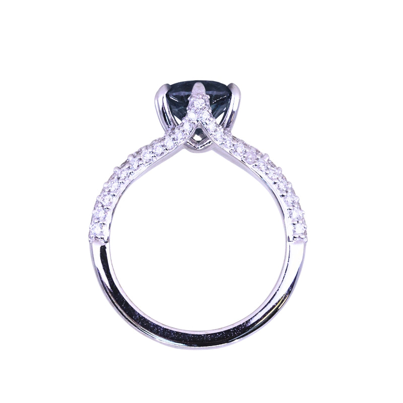 2.12ct Blue Montana Sapphire Diamond-Studded Tapered Solitaire in 14k White Gold