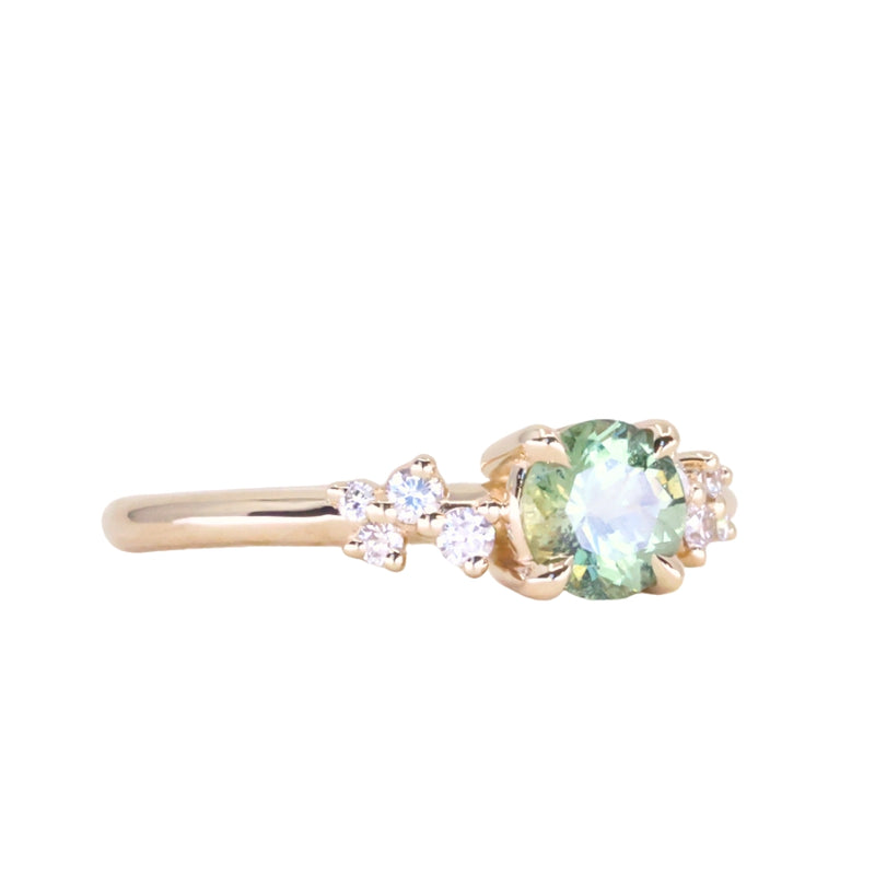 0.72ct Green Tanzanian Sapphire and Diamond Starry Night Low Profile Solitaire in 14k Yellow Gold