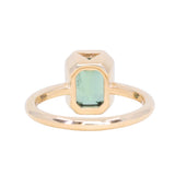 2.62ct Teal Green Emerald Cut Sapphire Low Profile Bezel Ring in 14k Yellow Gold