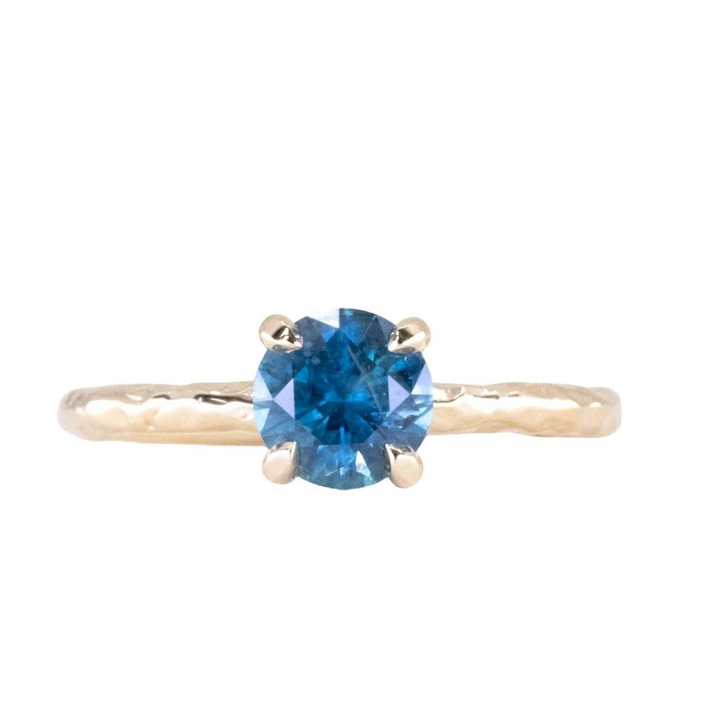 1.21ct Round Blue Precision Cut Montana Sapphire Evergreen Carved 4 Prong Solitaire in 14k Yellow Gold