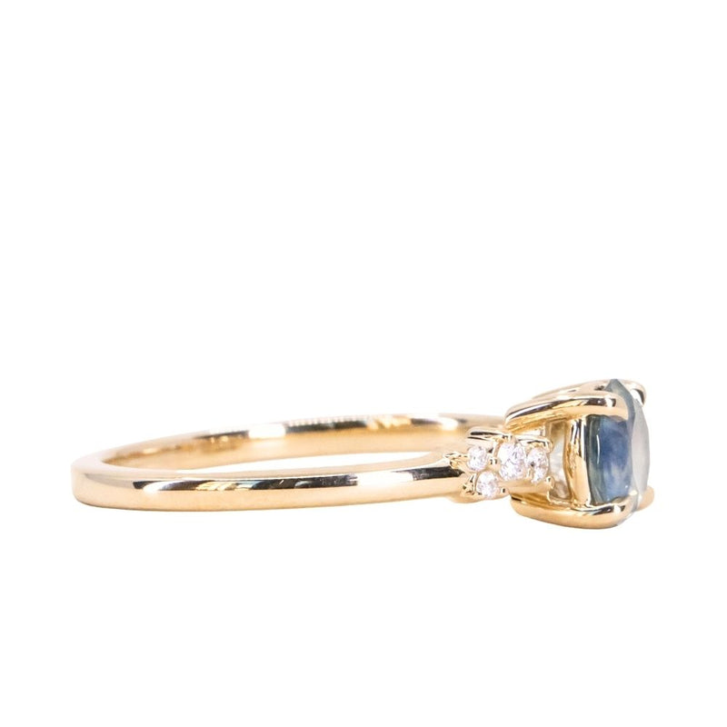 0.98ct Bicolor White Blue Sapphire and Diamond ring in 14k Yellow Gold
