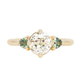1.06ct GIA Crown Jubilee® Diamond and Trillion Madagascar Sapphire Antique Style Compass Set Low Profile Ring with Scallop Details in 14k Yellow Gold