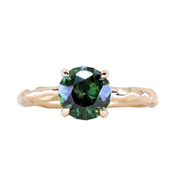 1.72ct Round Deep Green Sapphire Four Prong Evergreen Solitaire in 14k Yellow Gold