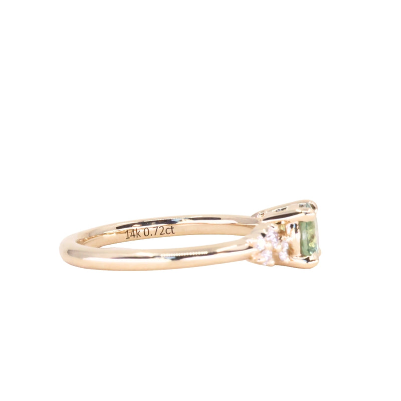 0.72ct Green Tanzanian Sapphire and Diamond Starry Night Low Profile Solitaire in 14k Yellow Gold