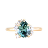 2.33ct Untreated Pear Montana Sapphire and Diamond Asymmetrical Cluster Ring in 18k Yellow Gold