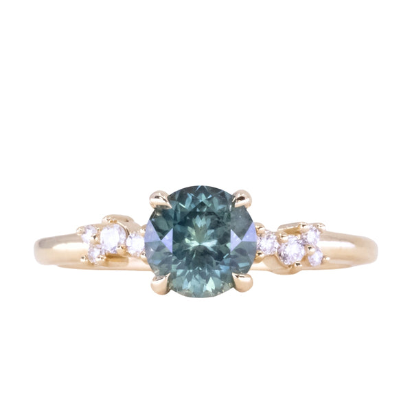 1.23ct Teal Green-Blue Montana Sapphire and Diamond Starry Night Low Profile Solitaire in 14k Yellow Gold