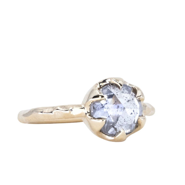 2.03ct Rosecut Salt and Pepper Diamond 6-Prong Low Profile Ring with Evergreen Carved Band in 14K Yellow Gold