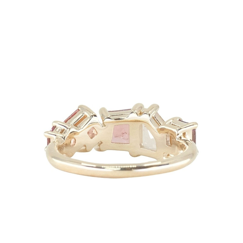 Peach and Pink Tourmaline and Spinel Mosaic Ring in 14k Yellow Gold