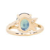 4.42ct Oval Blue Madagascar Sapphire in Wandering Vine Low Profile 4 Prong Setting with Diamonds in 14k Yellow Gold