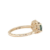1.15ct Round Teal Montana Sapphire and Diamond Asymmetrical Cluster Ring in 14k Yellow gold with Evergreen Texture