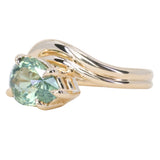 2.86ct Untreated Seafoam Pear Madagascar Sapphire Prong Set Ripple Contour Solitaire in 14k Yellow Gold