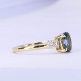 1.58ct Oval Songean Color Shifting Sapphire and Diamond Starry Night Low Profile Solitaire in 14k Yellow Gold