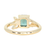 1.65ct Teal Blue Radiant Cut Madagascar Sapphire in Wandering Vine Low Profile 4 Prong Setting with Diamonds in 14k Yellow