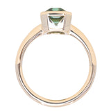 2.62ct Teal Green Emerald Cut Sapphire Low Profile Bezel Ring in 14k Yellow Gold
