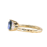 2.17ct Trillion Teal Blue Untreated Montana Sapphire and Antique Diamond Mountainscape Ring in 18k Yellow Gold