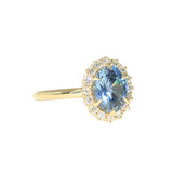 2.52ct Oval Untreated Montana Sapphire Antique-Style Diamond Halo Ring in 18k Yellow Gold