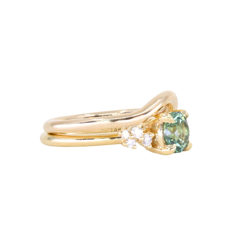 1.21ct Unheated Teal Seafoam Green Montana Sapphire and Diamond Starry Night Low Profile Solitaire in 18k Yellow Gold