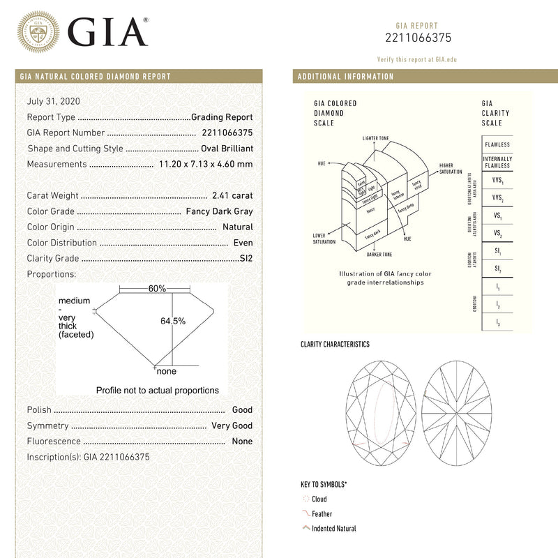 2.41ct 11.20x7.13x4.60mm GIA SI2 Fancy Grey Oval Brilliant 19265-01 - Misfit Diamonds