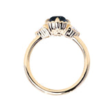 1.57ct Old Mine Cut Montana Sapphire and Diamond Antique Style Compass Set Low Profile Ring in 14k Yellow Gold