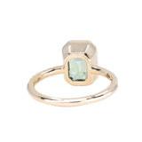 3.02ct Emerald Cut Madagascar Minty Sapphire Low Profile Bezel Solitaire Ring with French Set Diamonds in 14k Yellow Gold