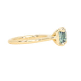 2.67ct Untreated Radiant Cut Montana Sapphire Four Prong Cathedral Solitaire in 18k Yellow Gold