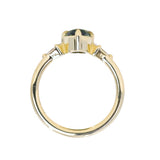1.85ct Parti Australian Fantasy Cut Sapphire and White Australian Kite Sapphire Antique Milgrain Three Stone Low Profile Ring in 18k Yellow Gold