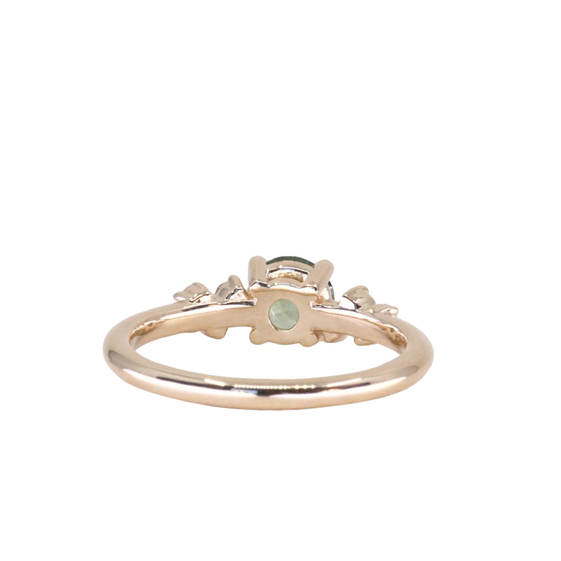 0.72ct Green Tanzanian Sapphire and Diamond Starry Night Low Profile Solitaire in 14k Yellow Gold