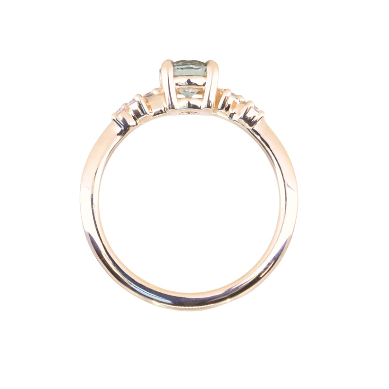 0.72ct Green Tanzanian Sapphire and Diamond Starry Night Low Profile Solitaire in 14k Yellow Gold