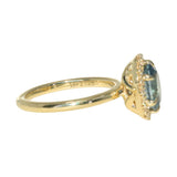 2.52ct Oval Untreated Montana Sapphire Antique-Style Diamond Halo Ring in 18k Yellow Gold