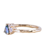 0.78ct Teal Montana Sapphire and Genuine Antique Diamond Mountainscape Ring in 14k Evergreen Carved Yellow Gold
