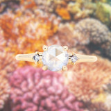 1.33ct Rosecut Grey Diamond and Princess Cut Diamond Rapids Low Profile Ring in 14k Yellow Gold