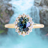 1.70ct Oval Parti Untreated Nigerian Sapphire Antique-Style Diamond Halo Ring in 18k Yellow Gold