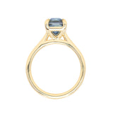 2.67ct Untreated Radiant Cut Montana Sapphire Four Prong Cathedral Solitaire in 18k Yellow Gold