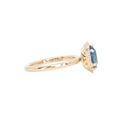 1.63ct Oval Untreated Madagascar Teal Sapphire Antique-Style Diamond Halo Ring in 14k Yellow Gold