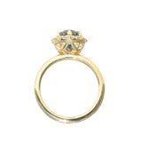 2.52ct Oval Untreated Montana Sapphire Antique-Style Diamond Halo Ring in 18k Yellow Gold