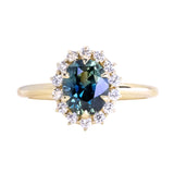 1.70ct Oval Parti Untreated Nigerian Sapphire Antique-Style Diamond Halo Ring in 18k Yellow Gold