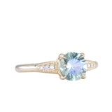 1.32ct Untreated Round Blue-Green Montana Sapphire Four Prong Low Profile Milgrain and Diamond Ring in 14k Yellow Gold