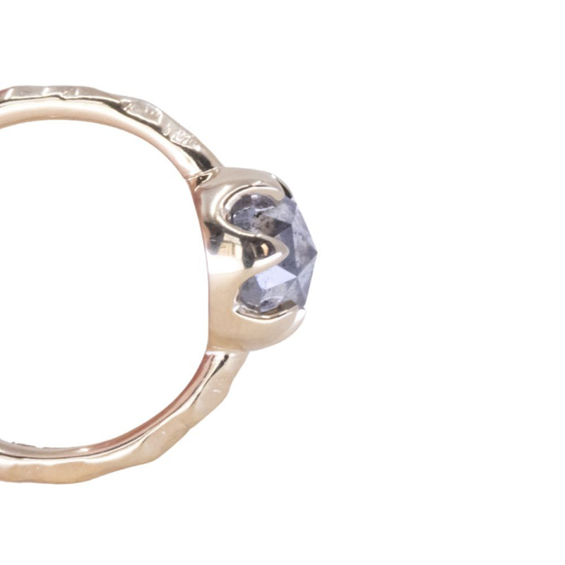 2.03ct Rosecut Salt and Pepper Diamond 6-Prong Low Profile Ring with Evergreen Carved Band in 14K Yellow Gold