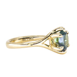 2.57ct Untreated Australian Teal Sapphire Low Profile Split Shank Six Prong Ring in 18k Yellow Gold