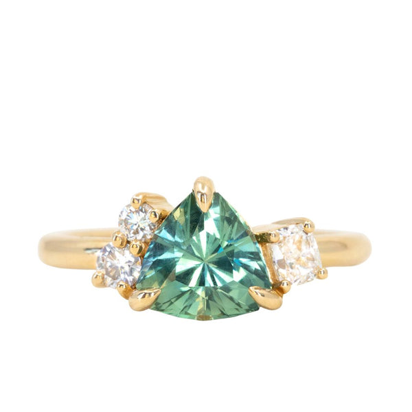 1.92ct Trillion Montana Sapphire and Natural Diamond Mountainscape Ring in 18k Yellow Gold