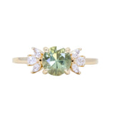 1.60ct Round Green Untreated Montana Sapphire and Lab Grown Marquise Diamond Cluster Ring in 14k Yellow Gold