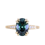 3.19ct Untreated Oval Madagascar Sapphire and Diamond Vintage Cathedral Double Prong Ring in 18k Yellow Gold