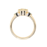 1.06ct GIA Crown Jubilee® Diamond and Trillion Madagascar Sapphire Antique Style Compass Set Low Profile Ring with Scallop Details in 14k Yellow Gold