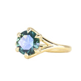 2.57ct Untreated Australian Teal Sapphire Low Profile Split Shank Six Prong Ring in 18k Yellow Gold