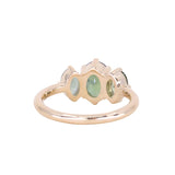 1.53ct Untreated Australian Oval Sapphire and Parti Oval Three Stone Low Profile Six Prong Ring in 14k Yellow Gold